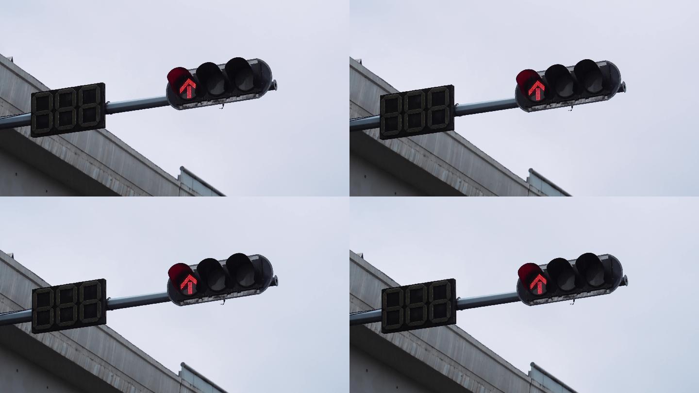 4K正版-下雨天的交通信号灯-红灯