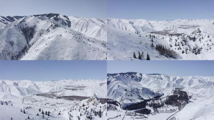 雪后大美新疆航拍山脉雪景大气磅礴视频