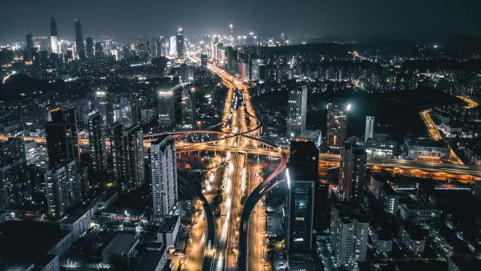 济南经十路燕山立交桥夜景延时航拍