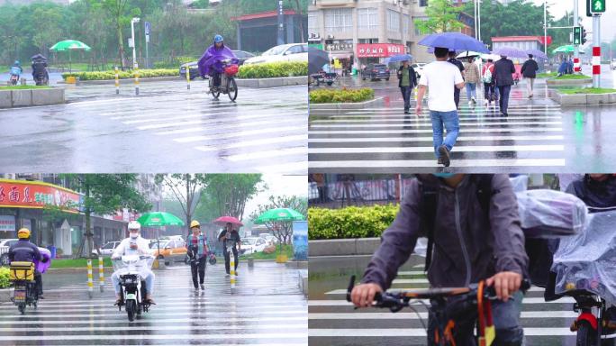 雨中斑马线上的行人