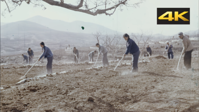 农民开采石头 锄地梯田