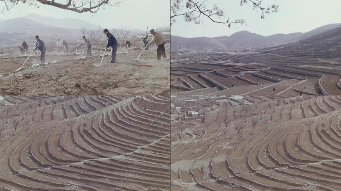 农民开采石头 锄地梯田