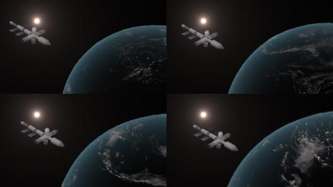 抽象太空人造地球卫星空间站创意动态视频
