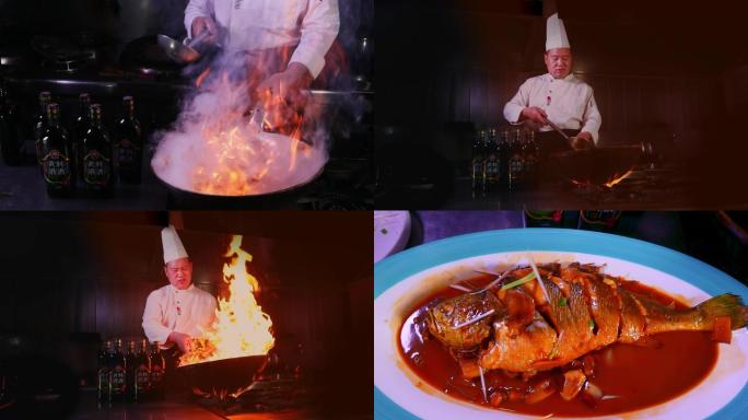 厨师炒菜 厨房食材 美食制作 炖鱼