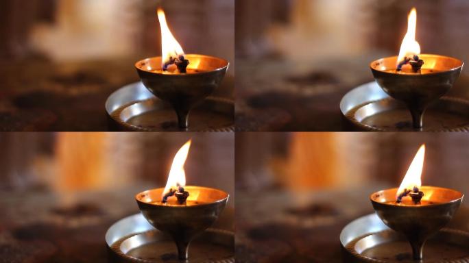 印度印度教寺庙的油灯燃烧