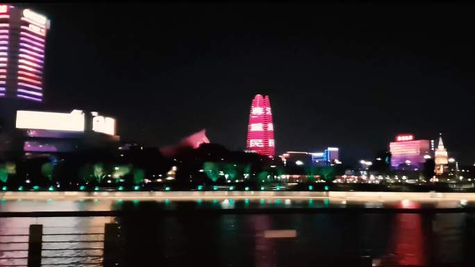 4K宁波和义大道战船街江滨喷泉夜景