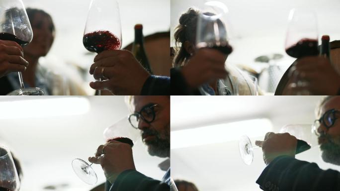 葡萄收获后在意大利葡萄酒厂品尝葡萄酒