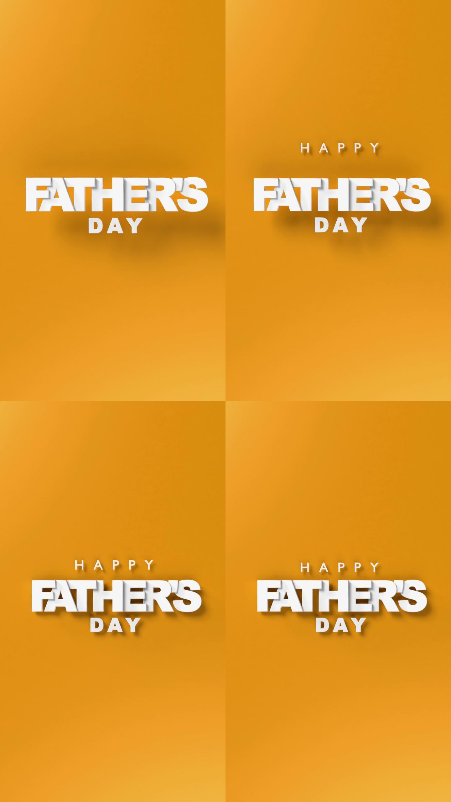 垂直“父亲节快乐”文本现代封面设计，橙色背景，4K分辨率