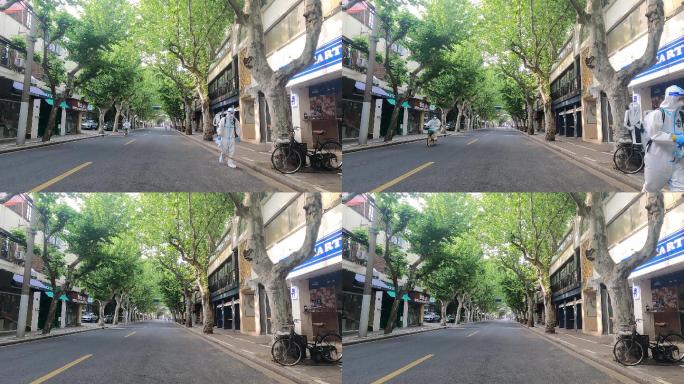 上海封城中的街道上大白