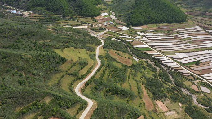 2K梯田 公路航拍 农村公路 乡村振兴