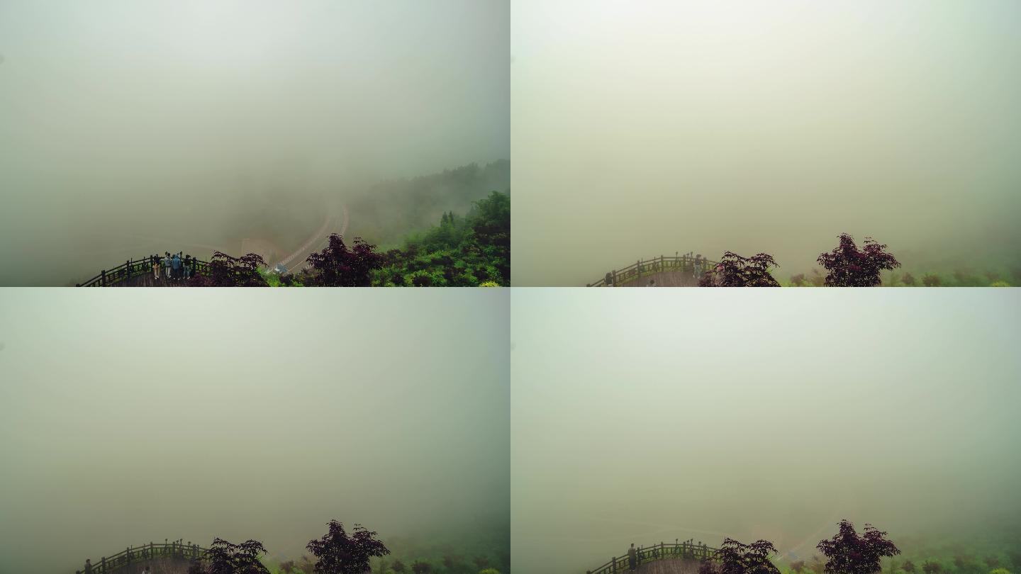 周家山云雾迷雾大雾天气下的高速公路