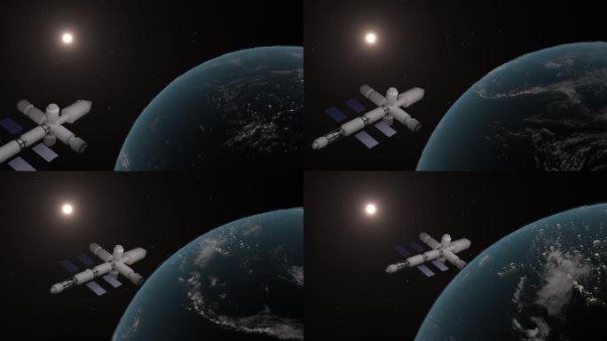 抽象太空人造地球卫星空间站创意动态视频