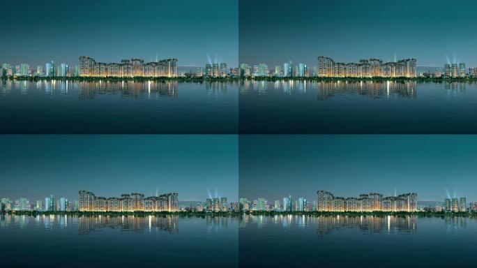 三维河边建筑夜景