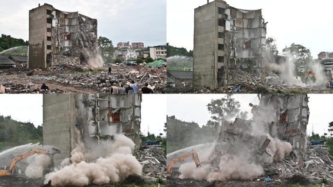 城市建设老旧街区旧房改造拆除挖掘机作业