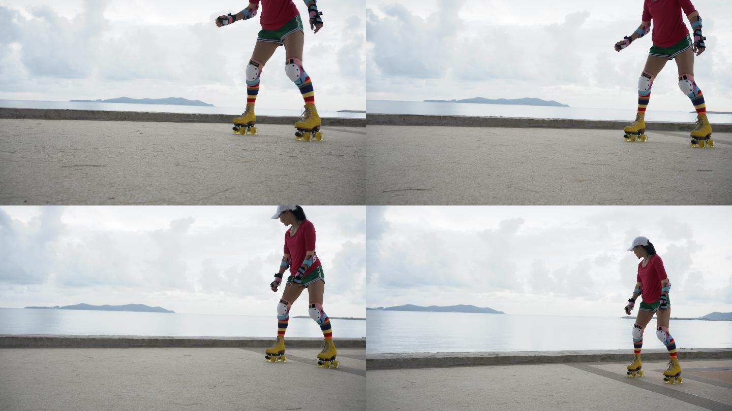 亚洲女子直排溜冰或轮滑。