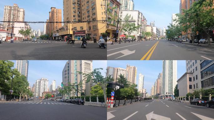 上海封城中的晴空城区街道环境