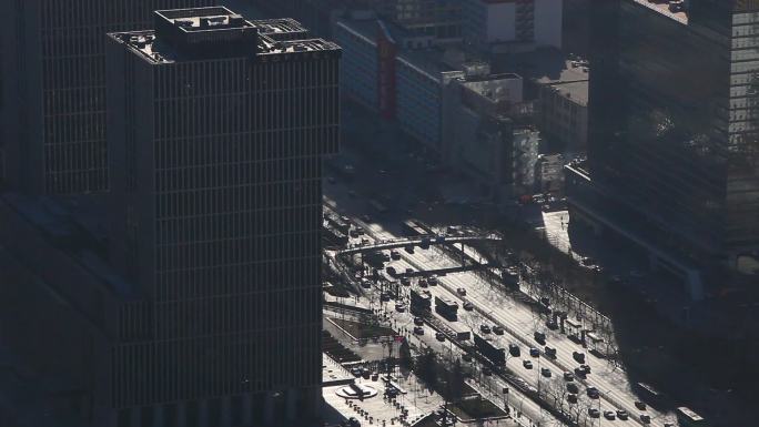 国贸顶层鸟瞰北京清晨CBD道路