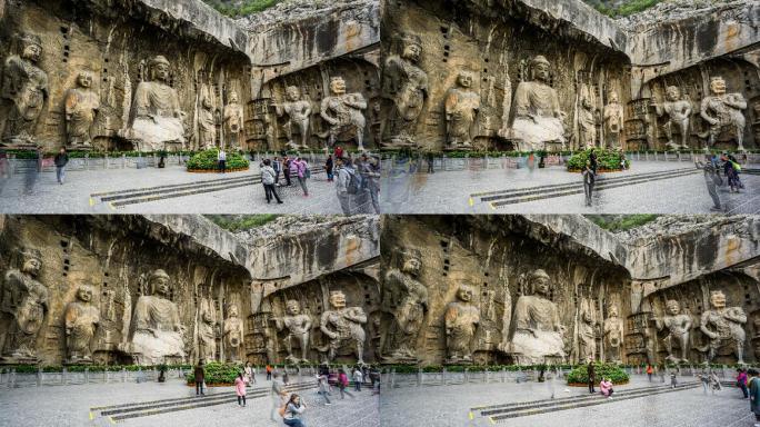 中国洛阳2018年3月25日：中国洛阳龙门石窟游客的时间流逝