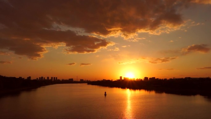 大运河落日夕阳红夕阳无限好河边晚霞