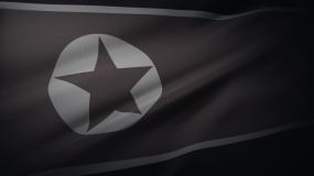 4K朝鲜国旗在风中飘扬，面料纹理非常细致视频素材