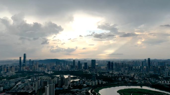 长沙城市雨后阳光浏阳河延时大景