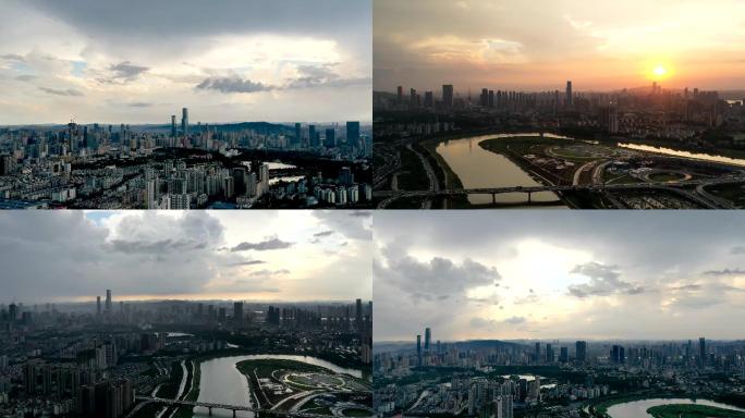 长沙城市雨后阳光浏阳河延时大景