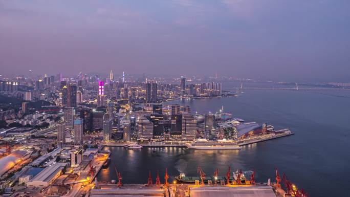 航拍深圳蛇口港太子港夜景延时4K