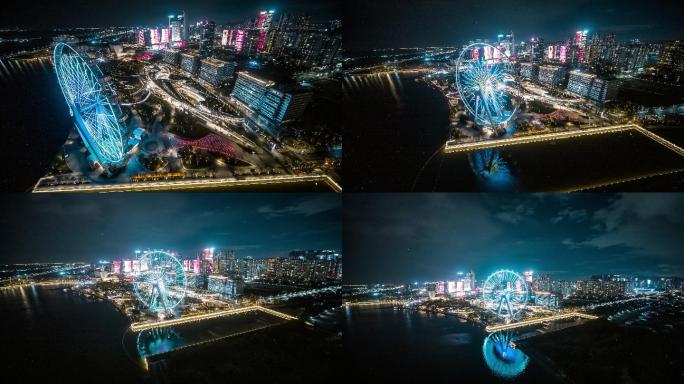 2022最新航拍深圳前海摩天轮夜景4K