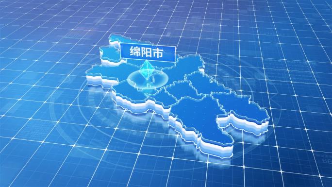 四川绵阳市蓝色科技感定位地图