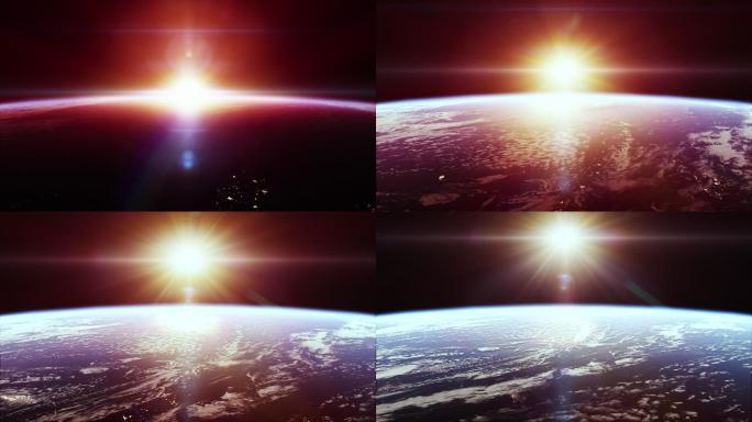 电影般的太空红色日出——城市灯光4k