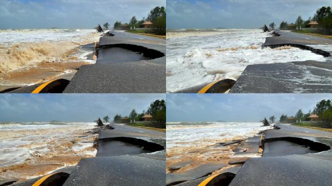 海边被海水侵蚀的道路