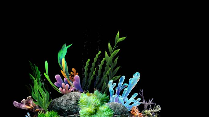 4K海底珊瑚海草--透明通道