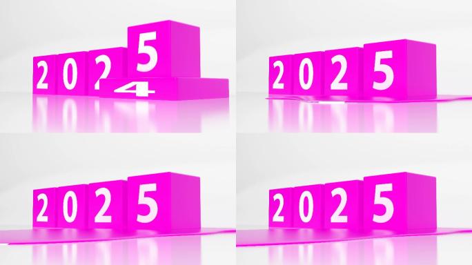 2024年改为2025年。带数字的粉色立方体侧视图