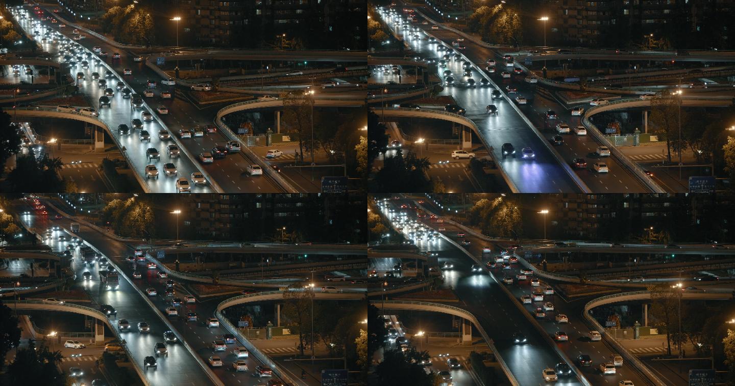 成都城市夜景 高架 立交桥车流延时
