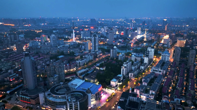 南通城市风光夜景航拍空镜4K