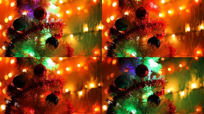 圣诞树装饰彩色球彩灯氛围