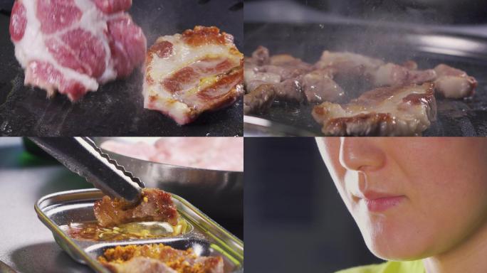 韩国美女制作烤肉