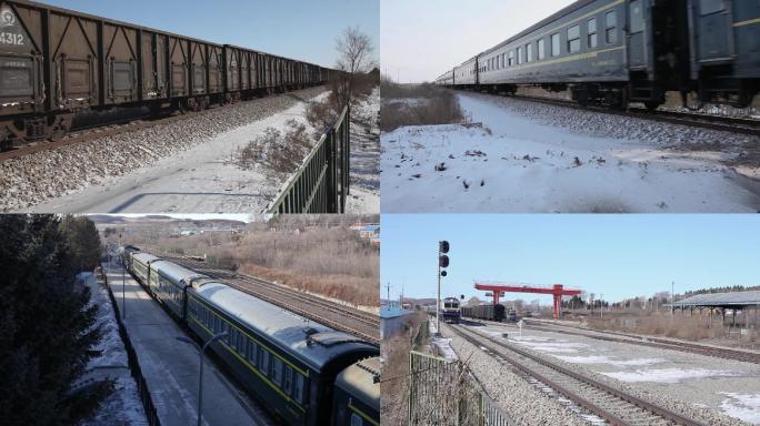 北方冬天春运交通运输运货蒸汽绿皮火车合集