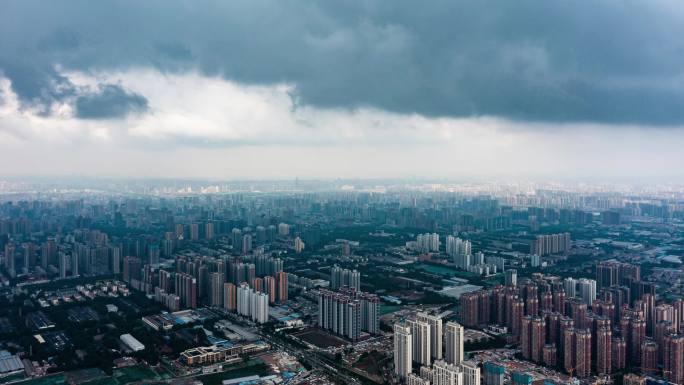 城市航拍阴雨天延时