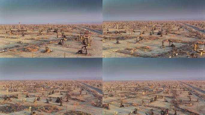 无人机飞越广阔的加利福尼亚油田