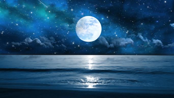 海上升明月大海夜空月亮舞台背景 海洋明月