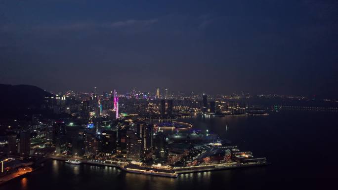 航拍深圳蛇口港太子港夜景视频