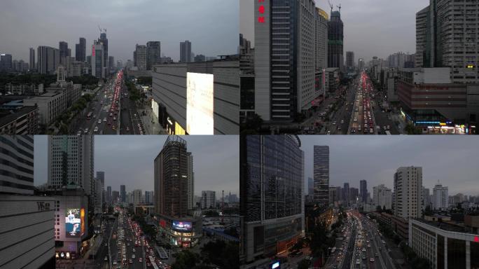 武汉国际广场解放大道夜景4k航拍视频素材