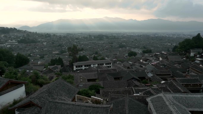 空中丽江古城丽江古城航拍大景