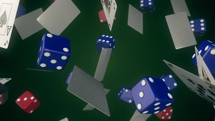 4K扑克赌场芯片和卡片掉落无缝循环背景