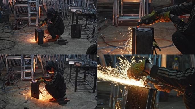 焊接工人气焊乙炔焊切割电焊火花四溅