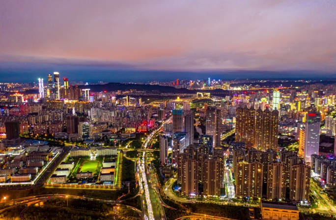 航拍南宁城市夜景地标群延时