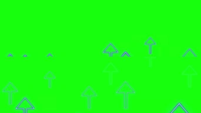 向上移动箭头霓虹灯Led屏幕背景在一个循环股票视频与绿色屏幕色度键控-隔离在绿色背景上