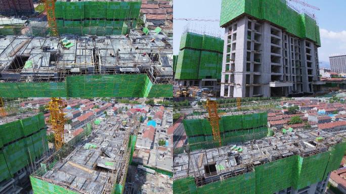 建筑工地钢筋工城市发展 施工 塔吊起吊机