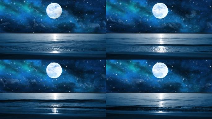 月亮大海海上明月中秋月圆海洋夜景（循环）